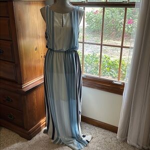 Adrianna Papell Blue and White Striped Maxi Dress
